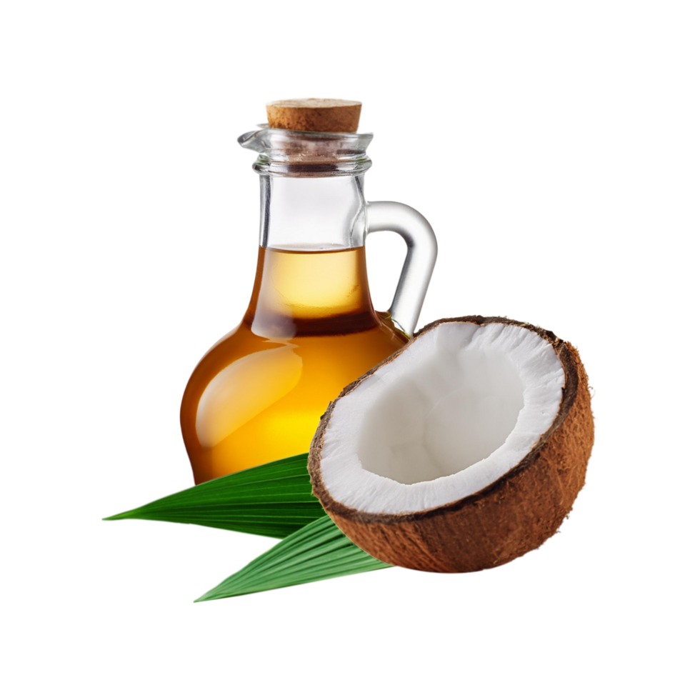 Coconut oil with coconut slice on transparent background png
