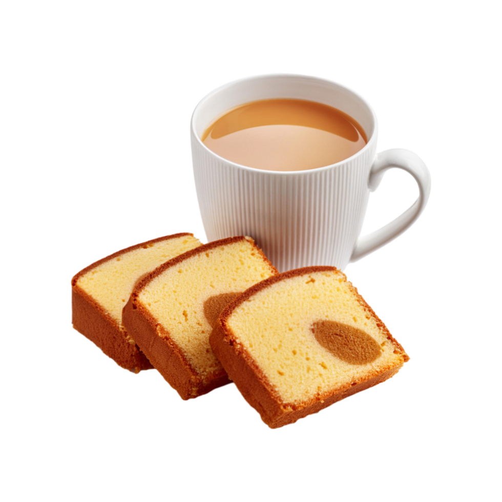 Cup of tea with cake slices on transparent background png