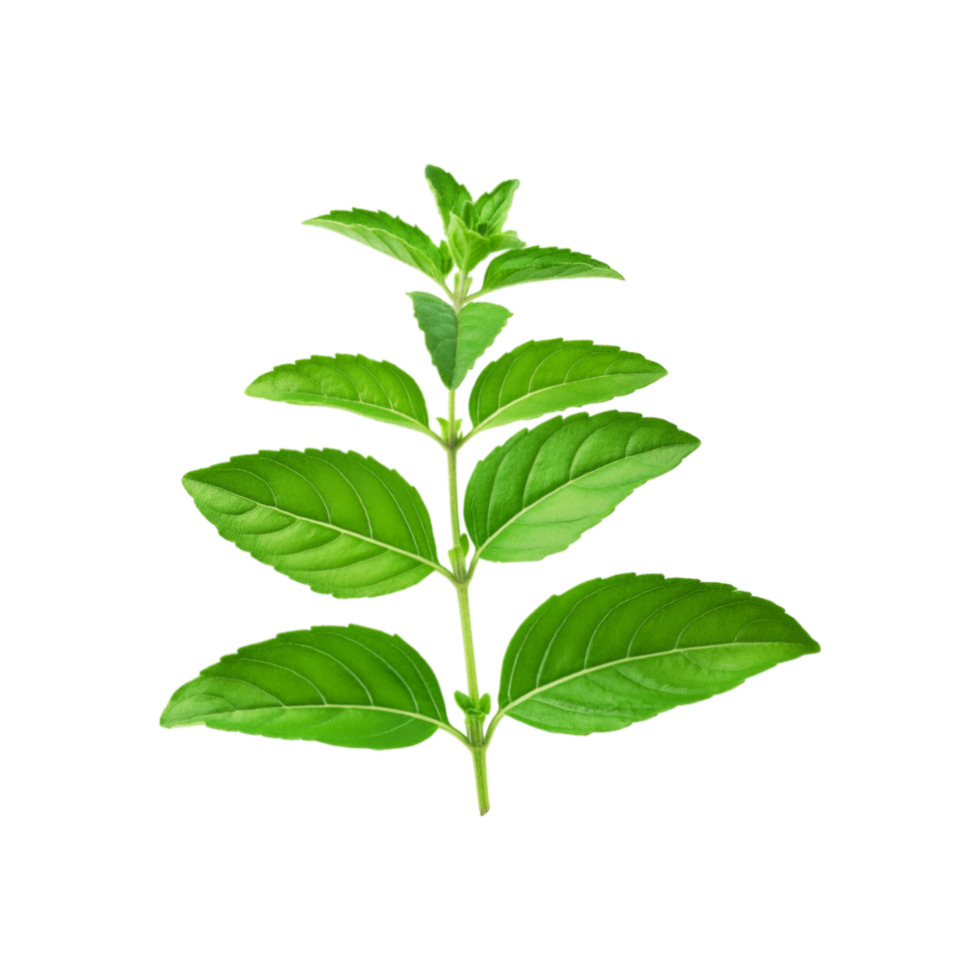 Fresh tulsi leaf branch on transparent background png