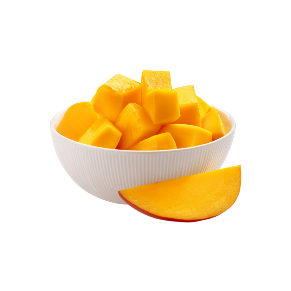 Ripe mango slices bowl on transparent background png