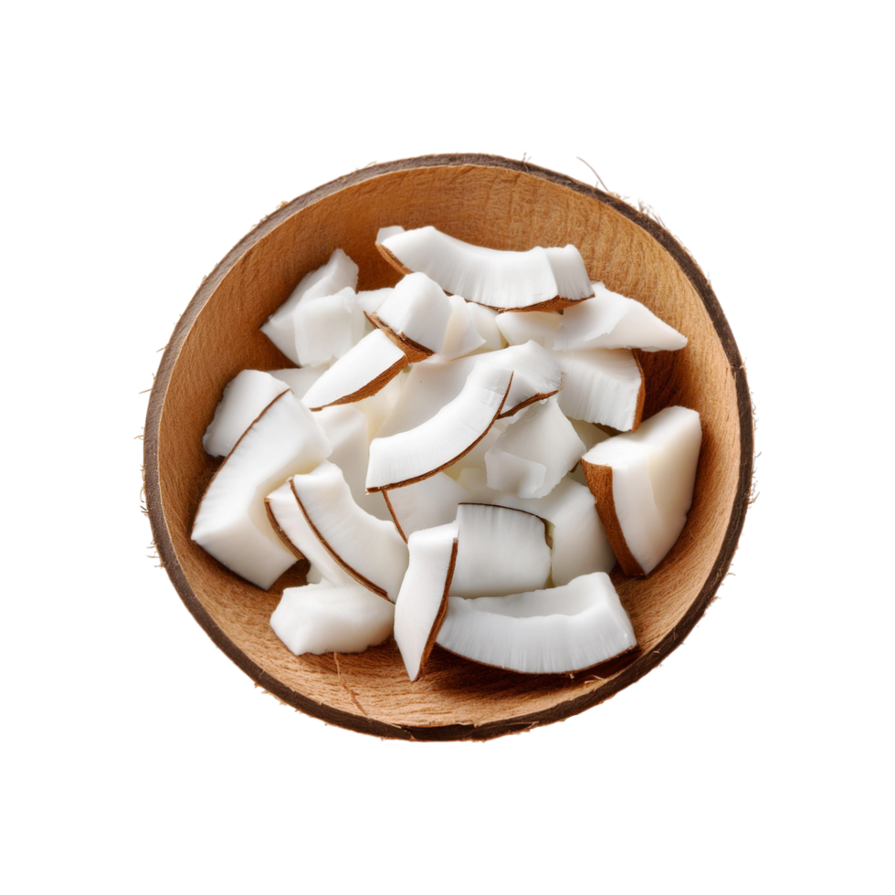 Top view of coconut slices on transparent background png
