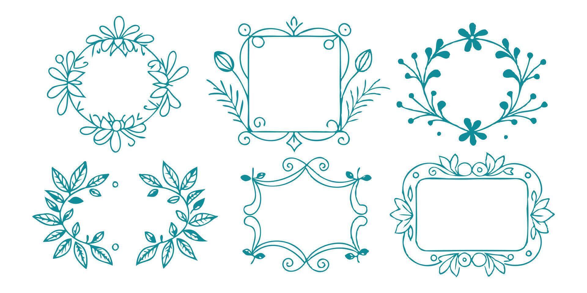 hand-sketched floral and leaf frame set for classic designs vector
