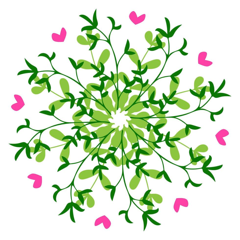 Intricate pattern of green leaves and pink hearts creating a vibrant design vector