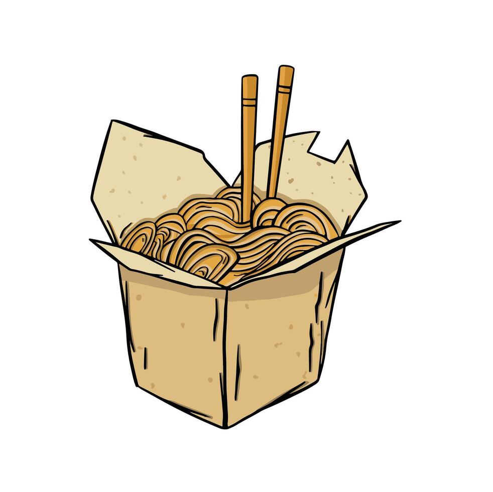korean food, takeaway noodles in a package vector