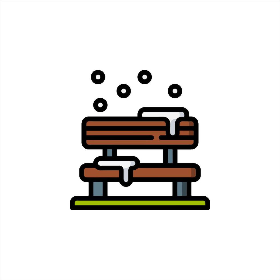 A wooden bench with snow on it vector
