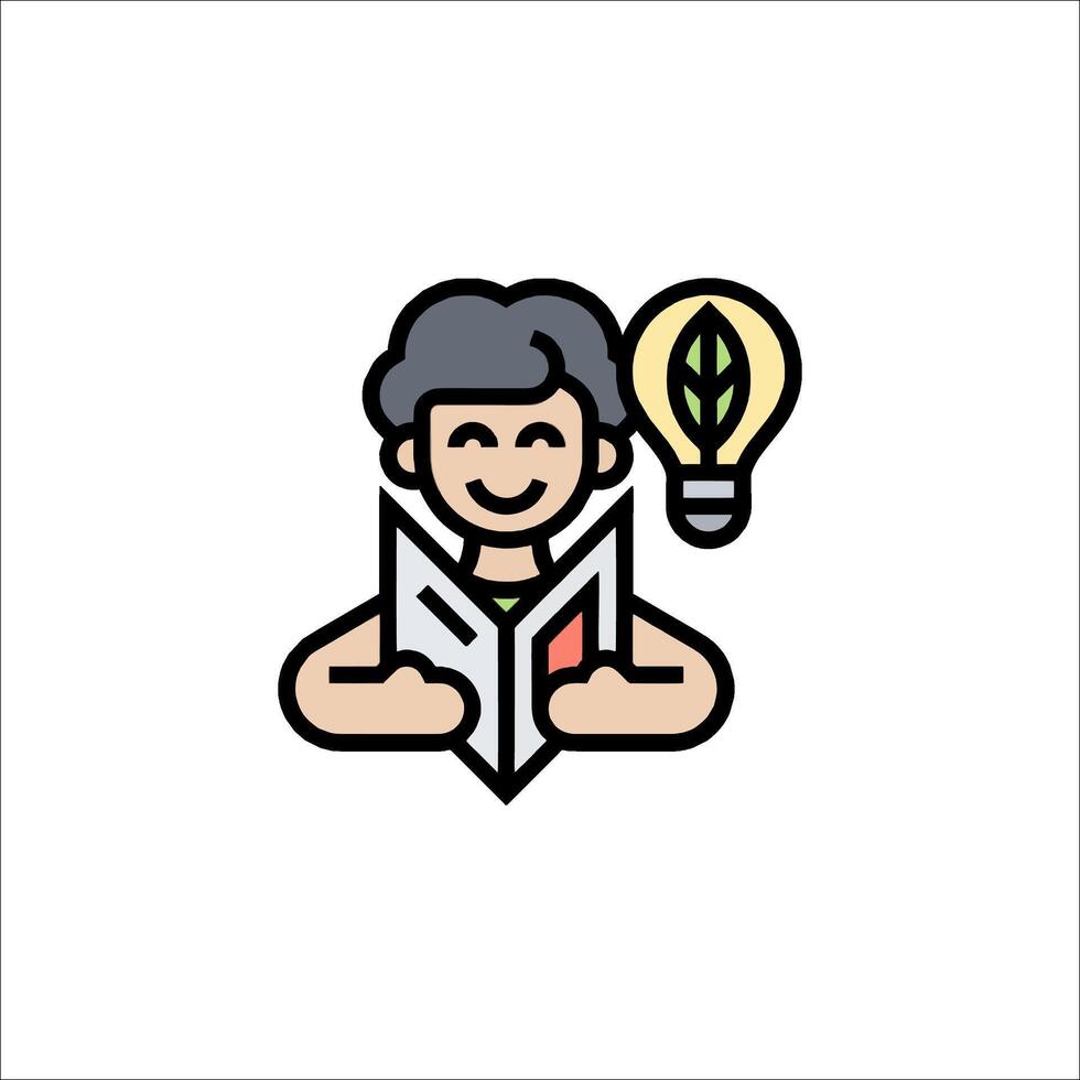 A man reading a book with a light bulb above it vector