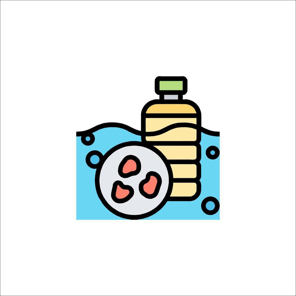 A bottle of oil and a bowl of food vector
