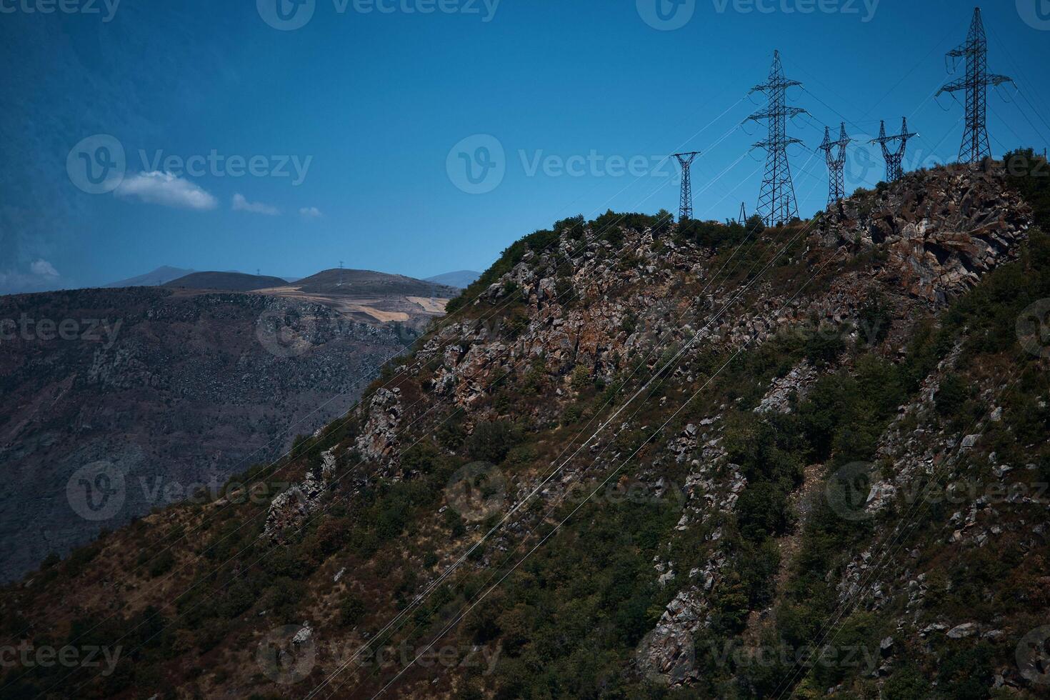 a view of the mountain road, city and mountains from the funicular near Tatev Monastery h photo