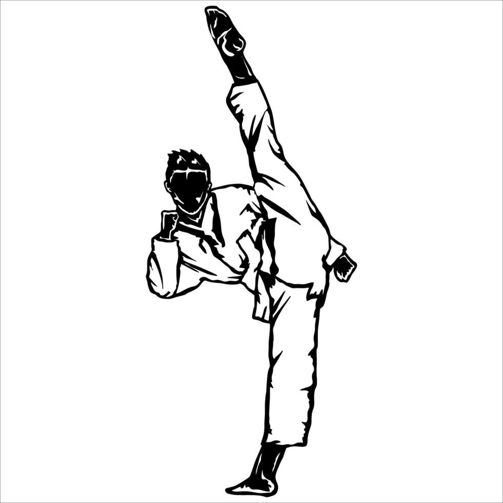 Karate man doing kick vector