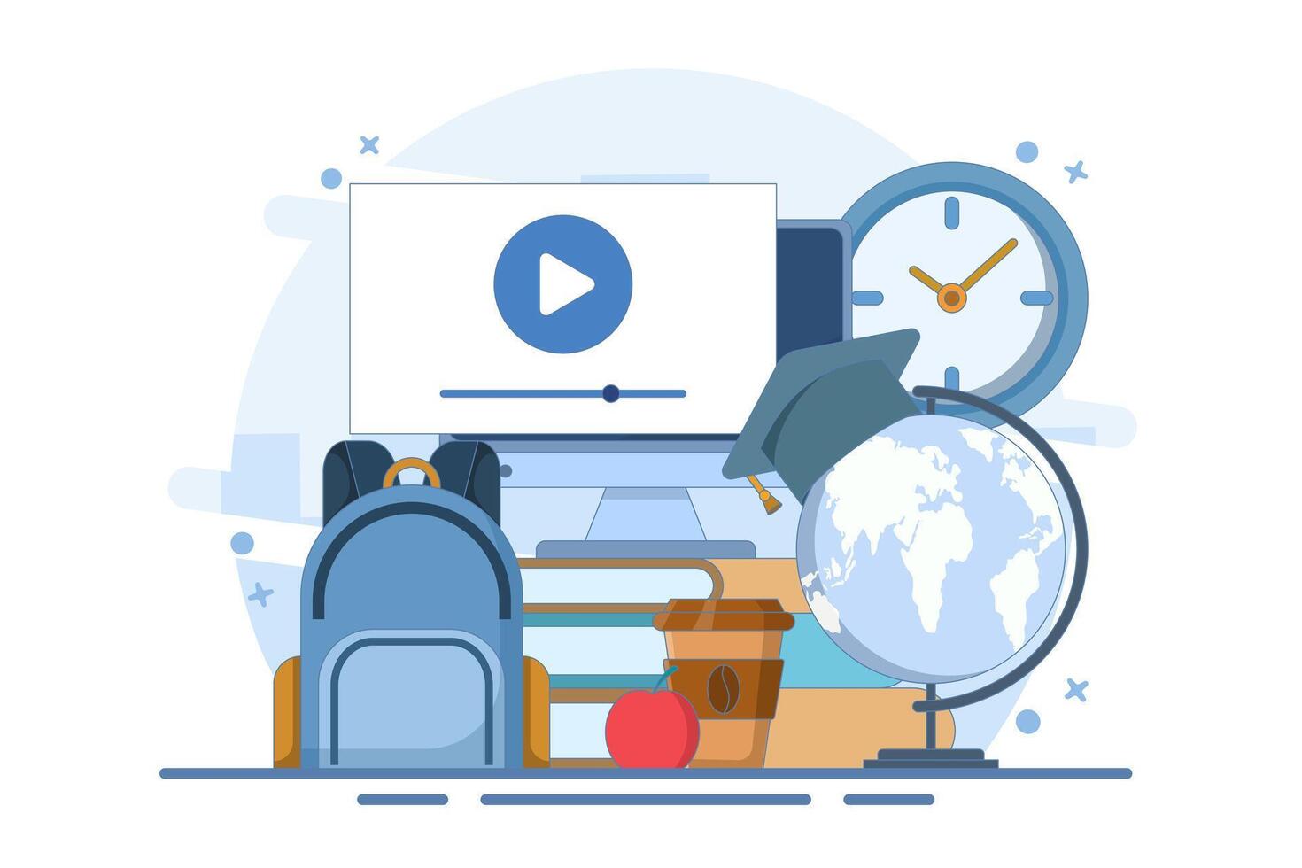 Online education concept, Internet education, online training and courses. Computer presentation, university. Distance education e-learning university. Cartoon flat design illustration. vector
