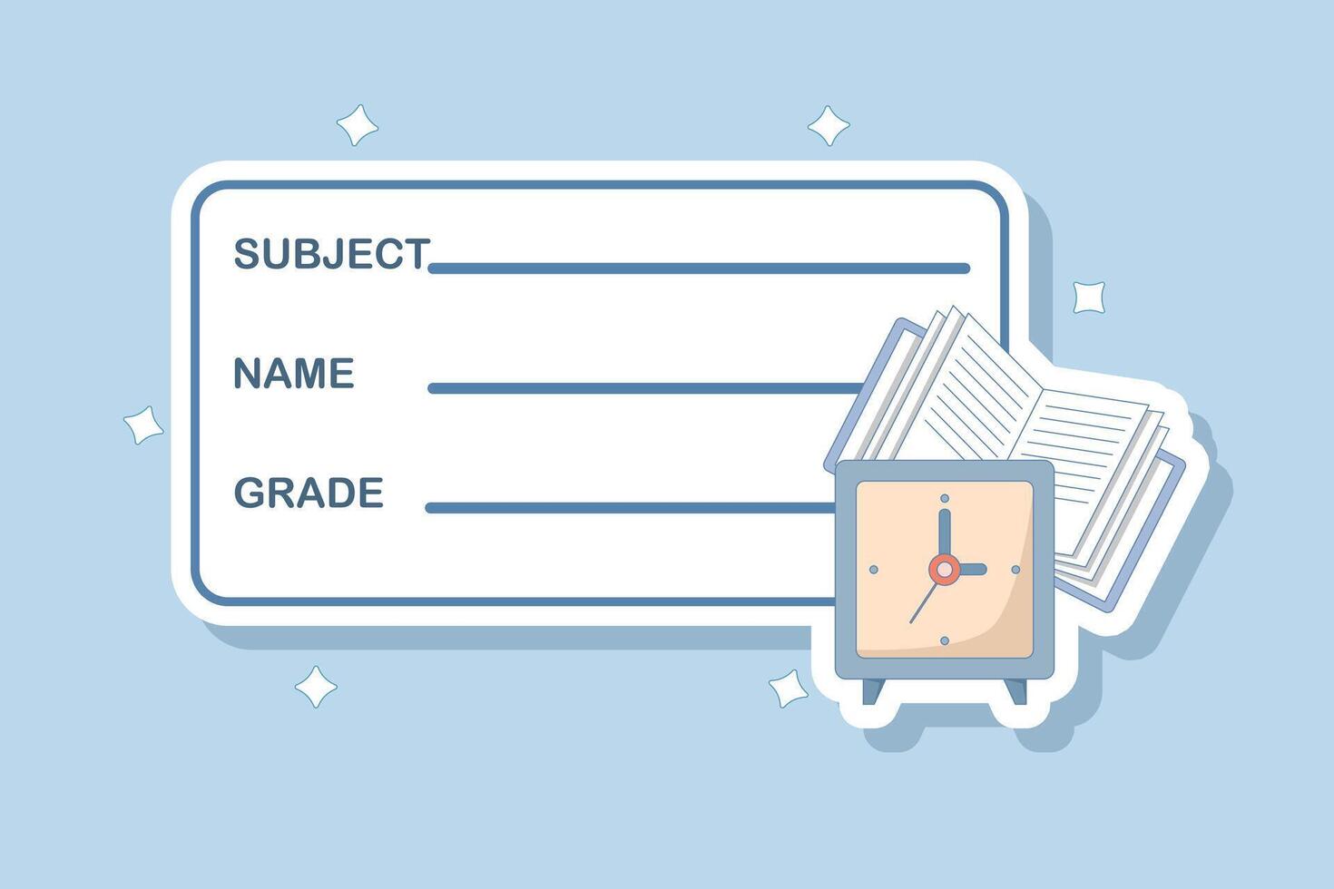 School Notebook Label Concept. School Notebook Label Template. stickers for notebooks. Flat design template design on background. vector