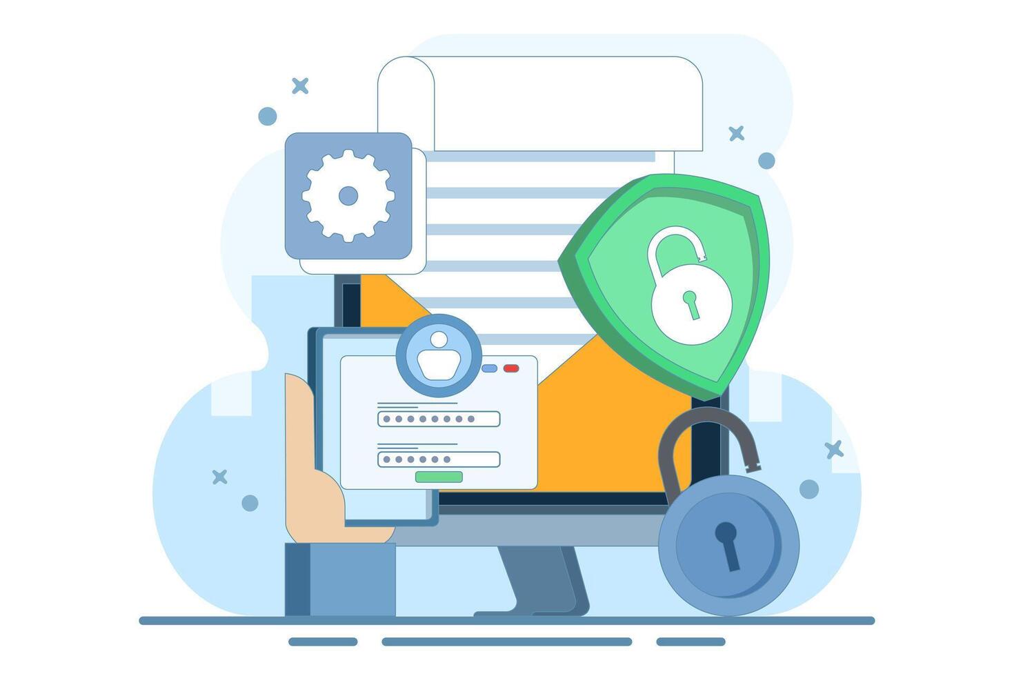 online cyber data security concept, Personal data and email security, internet security or information privacy. internet security system. flat design illustration on background. vector