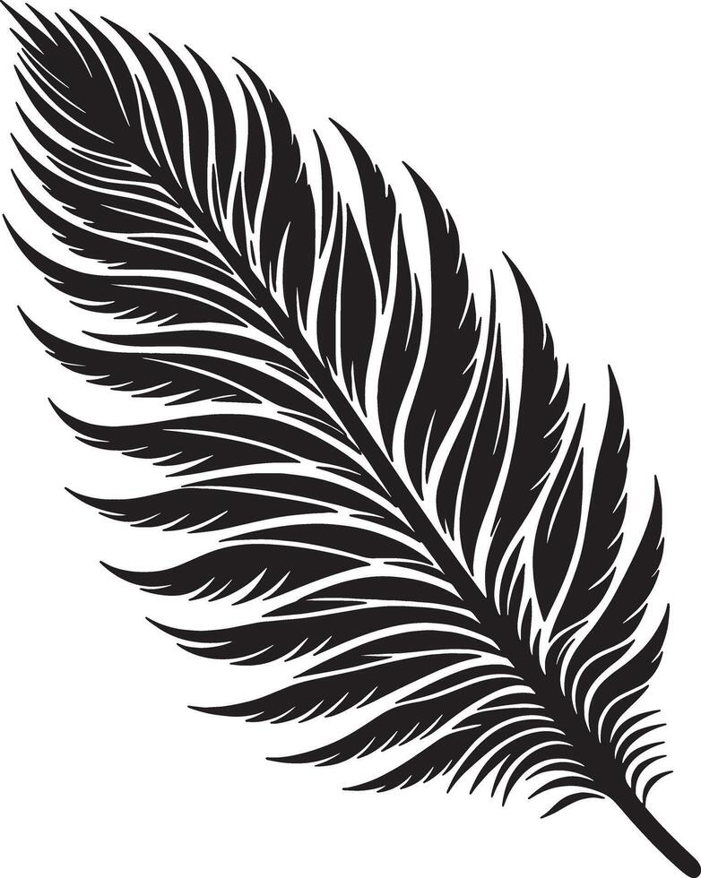 Black Feather Shaped Leaves Silhouette on a White Canvas vector