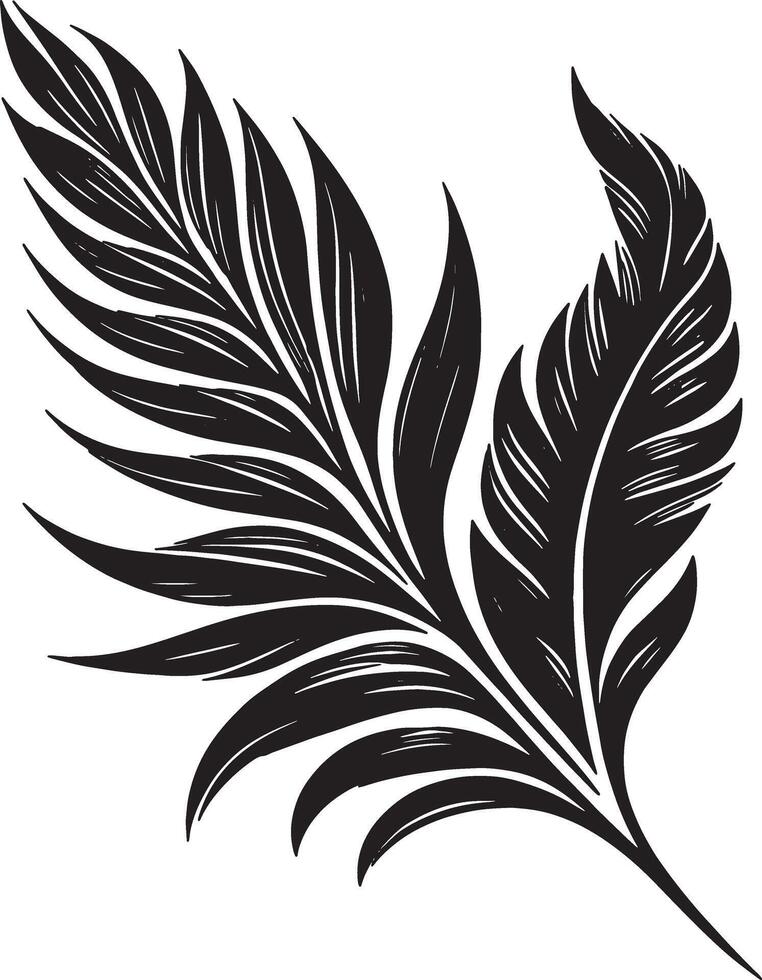 Minimalist Feather Shaped Leaf Silhouette on White Background vector