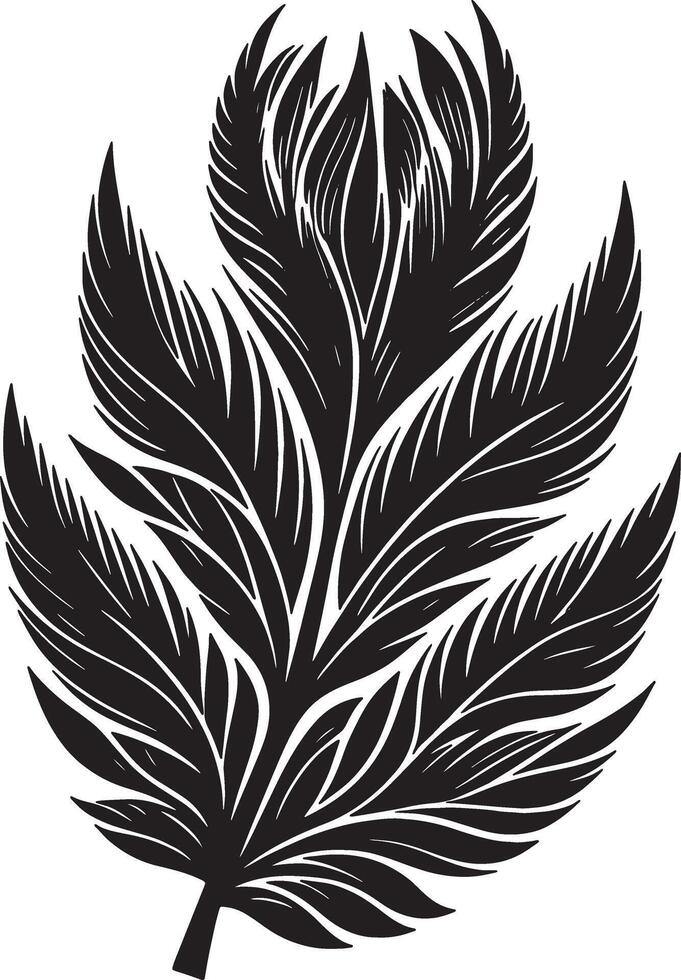 Botanical Leaf Silhouette with Feather Like Shape vector