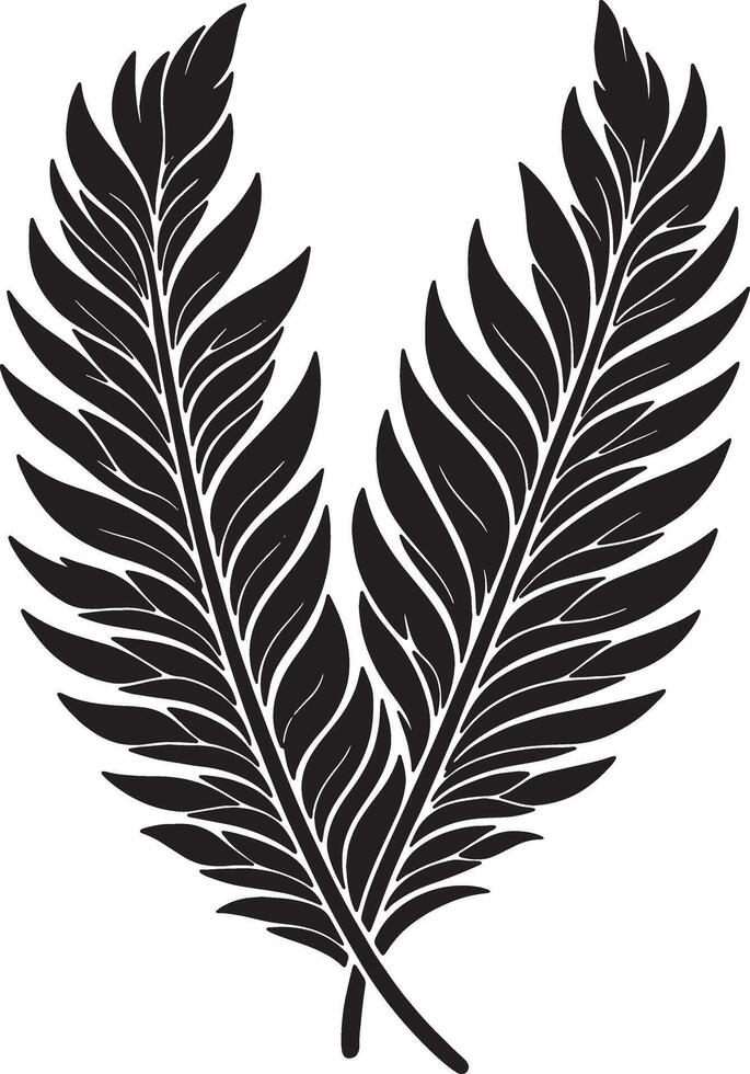 Black Silhouette of Feather Shaped Leaves on Isolated Background vector
