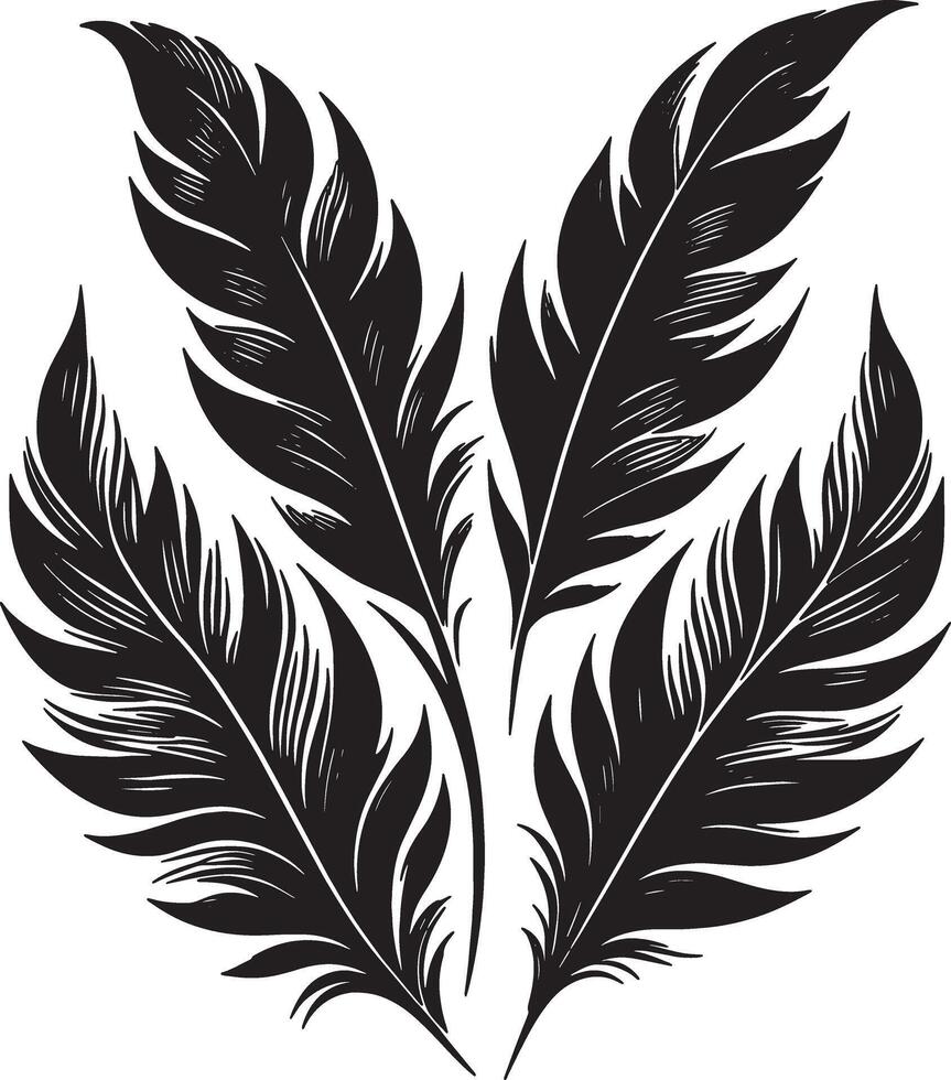 Natural Feather Like Leaves in Silhouette Artistic Concept vector