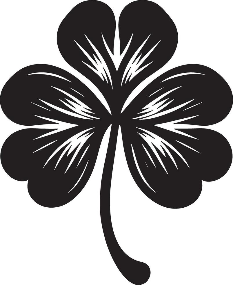 A four leaf clover is shown in black and white vector