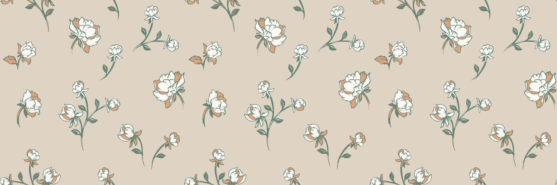 Pastel pattern with abstract creative rosebuds, roses pattern. hand drawing. Stylized tiny branches flowers seamless print on a light beige background. Simple ornaments for designs, textile vector