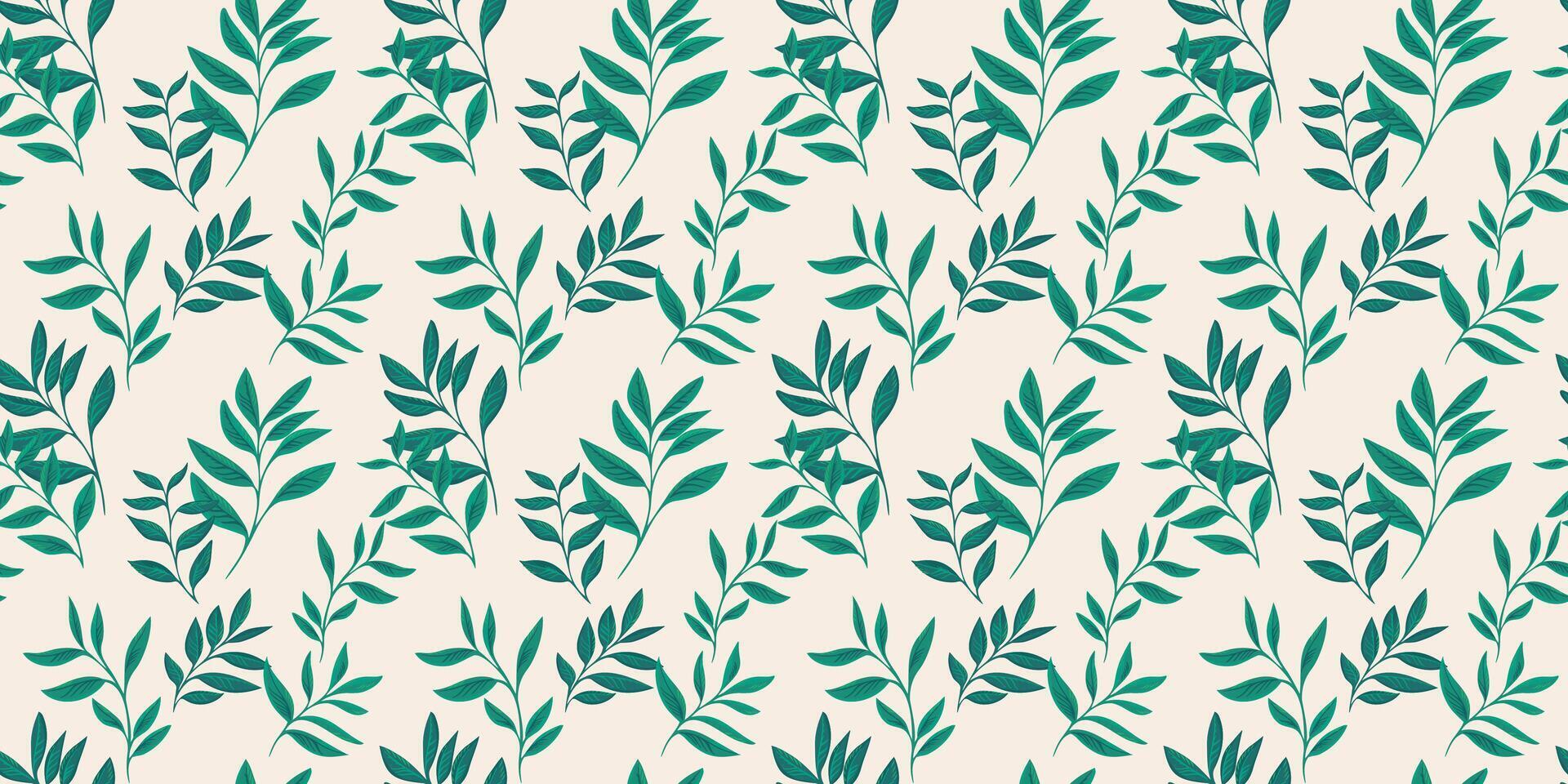 Abstract artistic branches leaves seamless pattern. Green leaf stems print. drawing illustration. Nature ornament for textiles, fabric, wallpaper vector