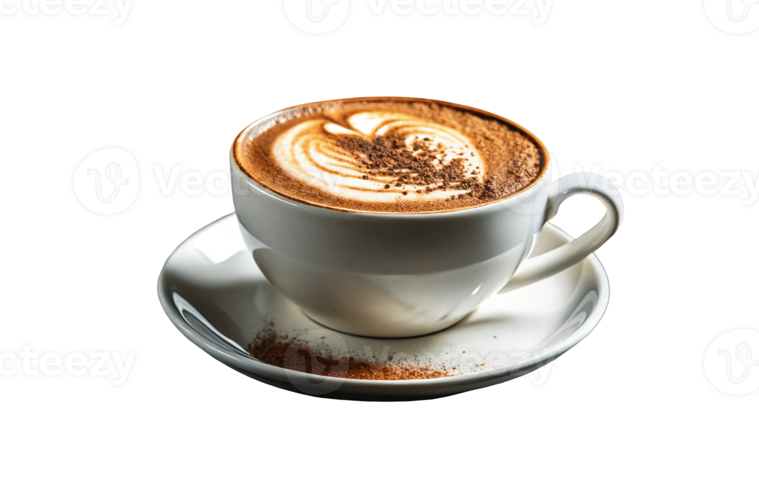Wonderful luxury cup of cappuccino coffee with cocoa powder, png