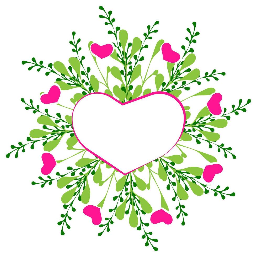 Decorative heart shaped frame with leaves and pink accents for creative designs vector