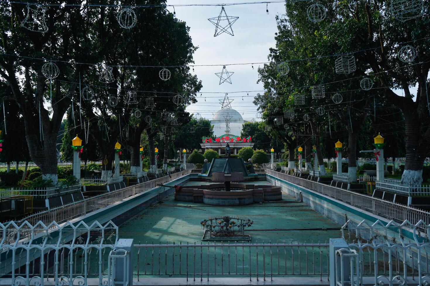 a plaza with Christmas decorations photo