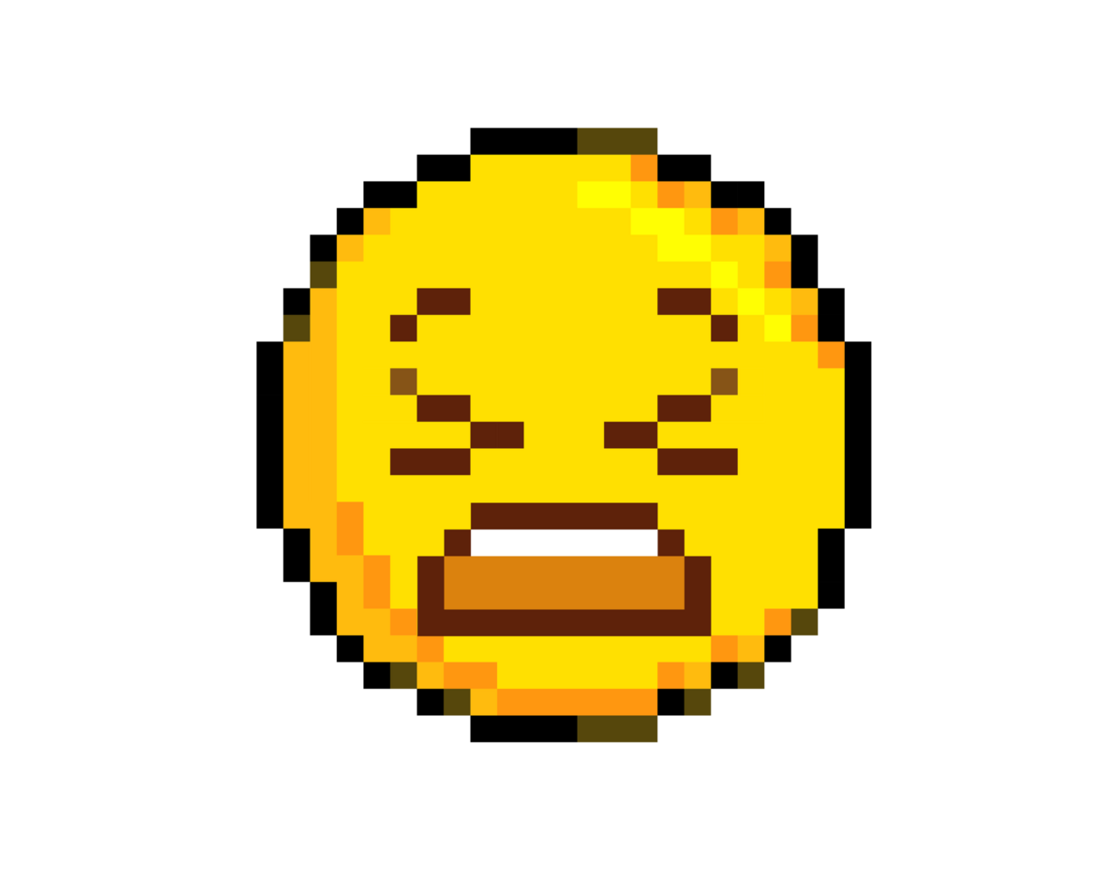 8 bit pixel art yellow disappointed, upset face, closing eyes icon png