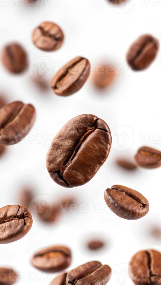 coffee beans floating in the middle air with white background photo