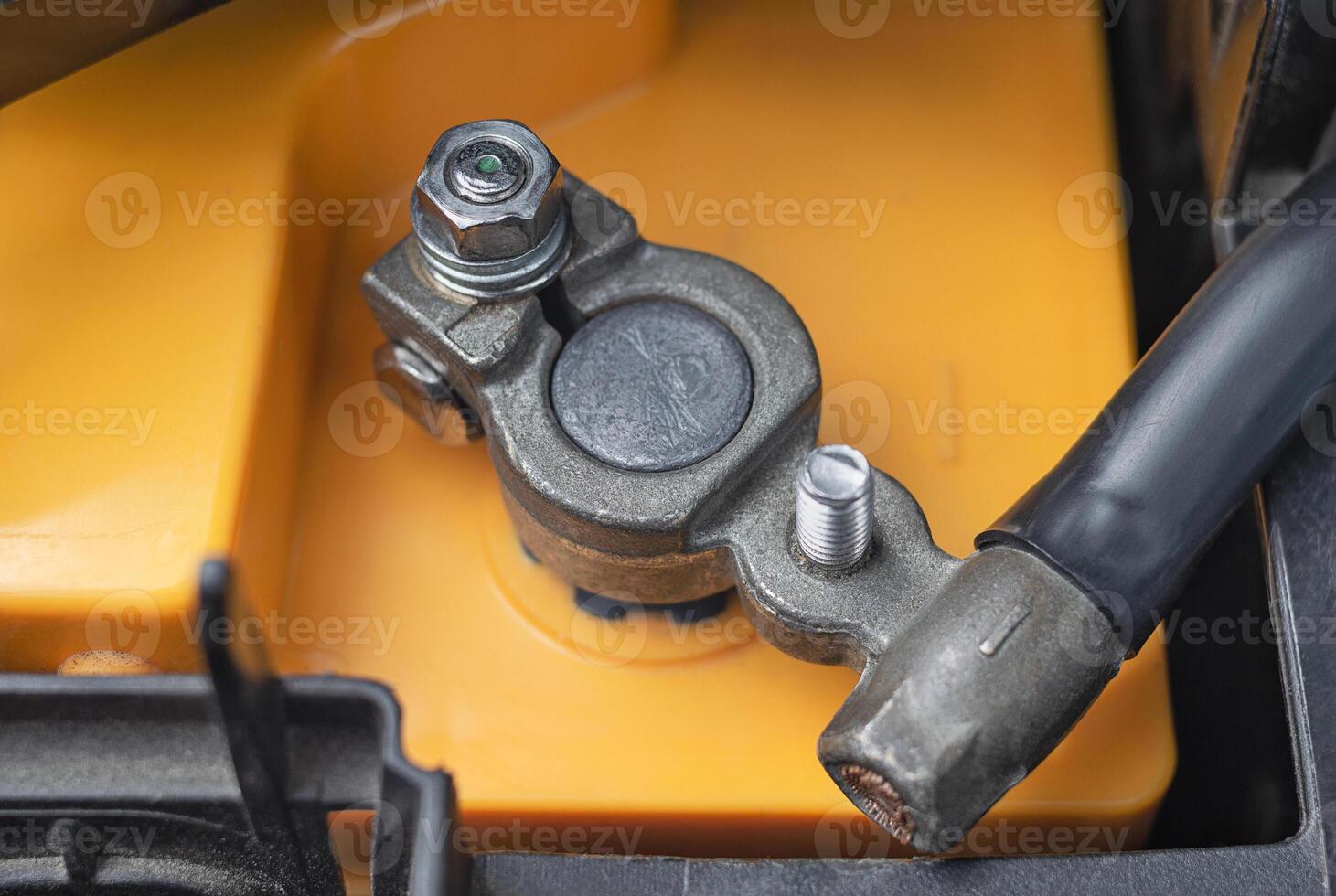 Car battery terminal close up photo