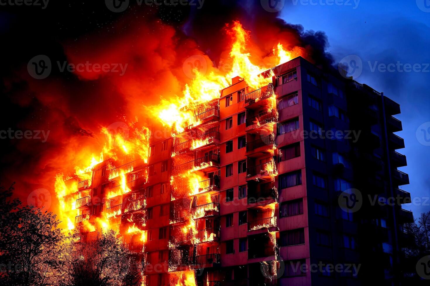 Burning buildings in the city photo