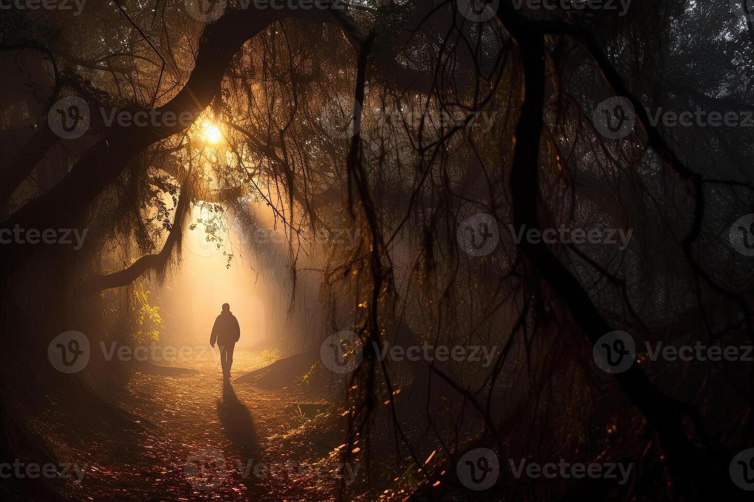 man lost in the haunted woods photo