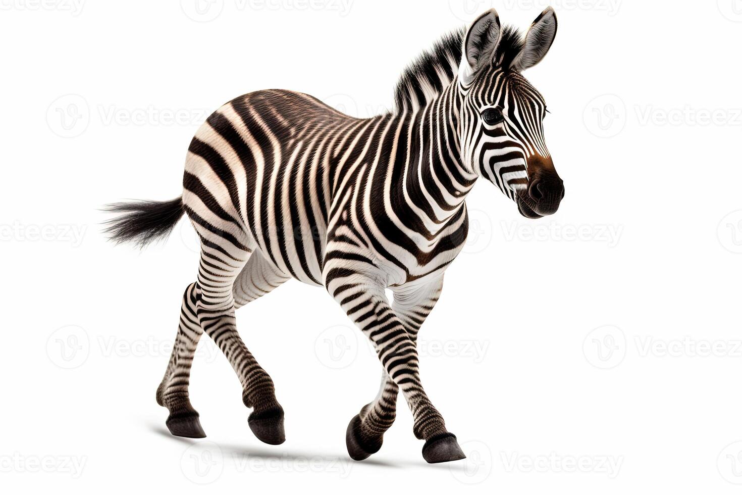 Young Zebra Running on White photo