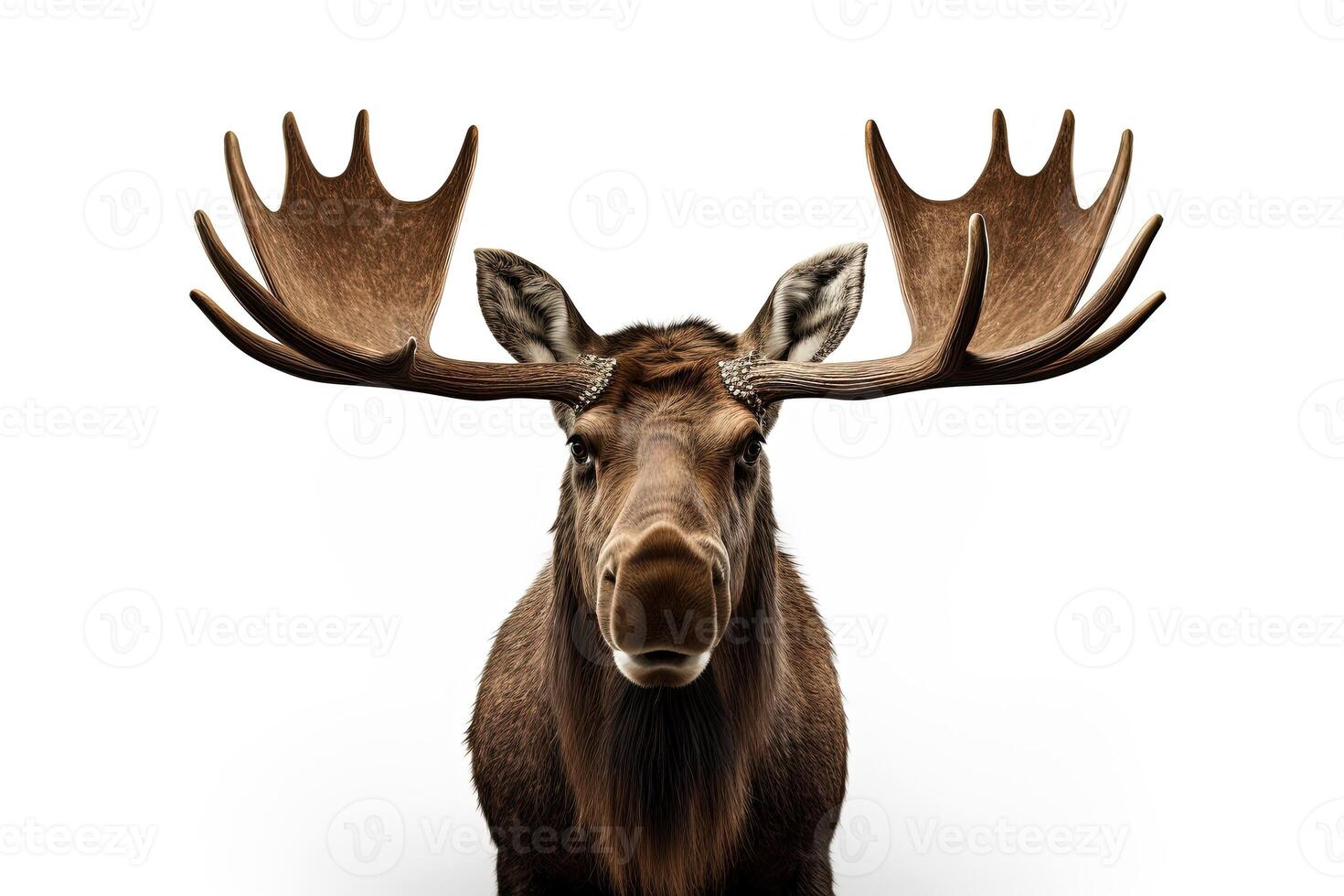 Moose head with large horns on a white background photo