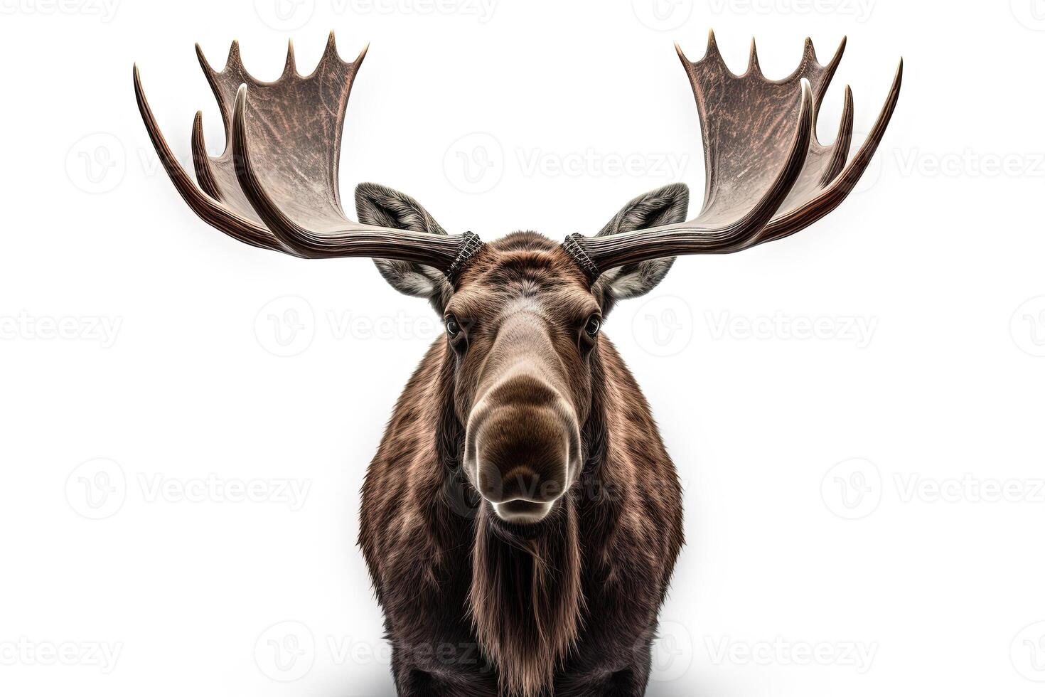 Moose head with large horns on a white background photo