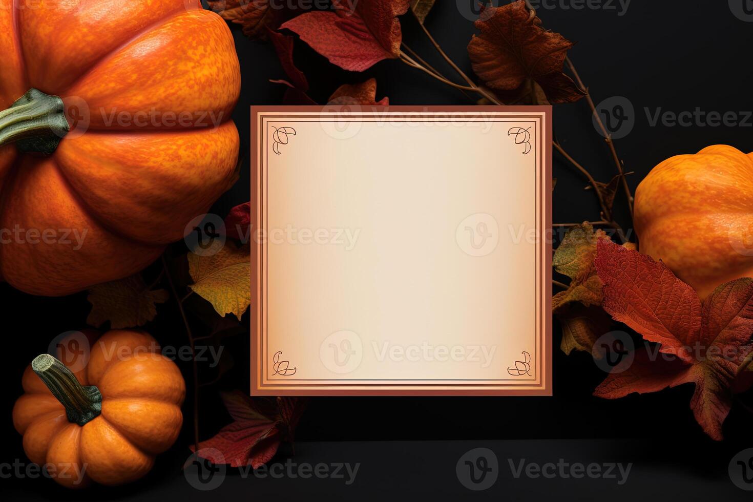 Autumn Frame with Pumpkins and Leaves photo