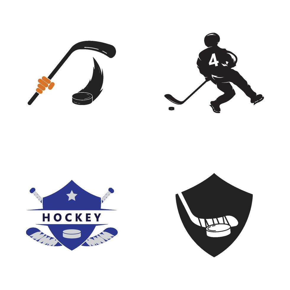 set Ice Hockey design on white background. Hockey Stick Line art logos or icons. vector
