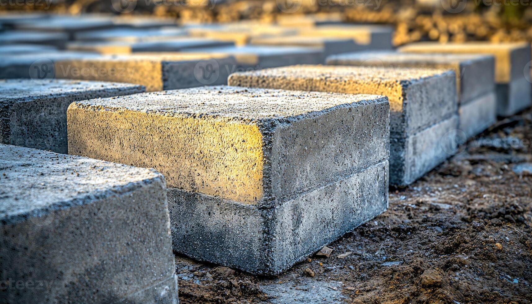 Concrete blocks arranged on a construction site photo