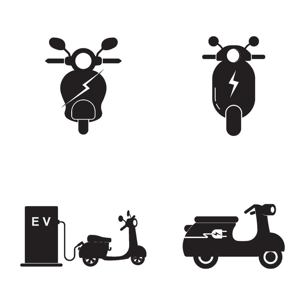 set Electric motorcycle with plug pictogram icon symbol design vector