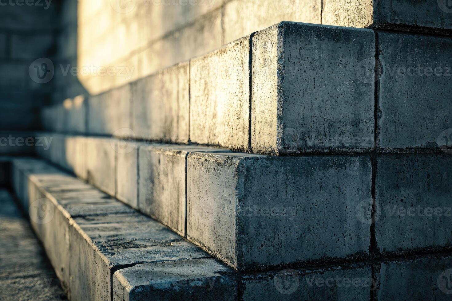 Concrete Block Steps Corner Sunlight Illumination photo