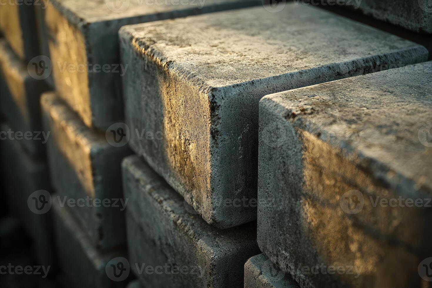 Stacked Concrete Blocks Basking In Golden Sunlight photo