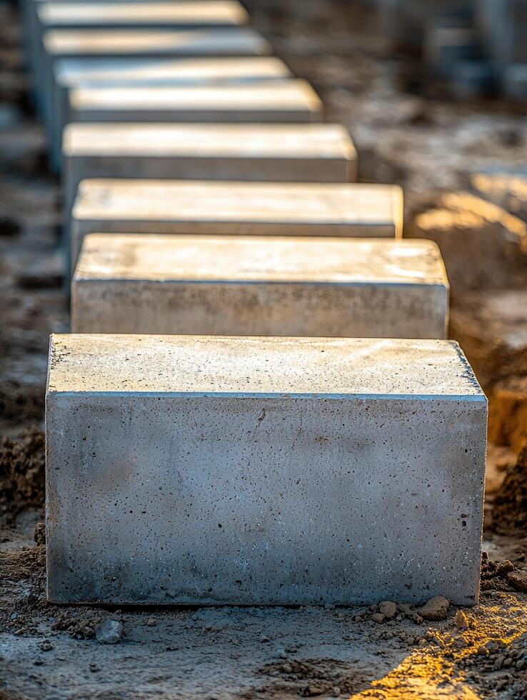 Concrete Blocks Arranged In A Row On Ground photo
