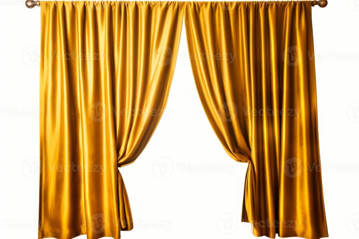 A pair of golden drapes on white with copy space. photo