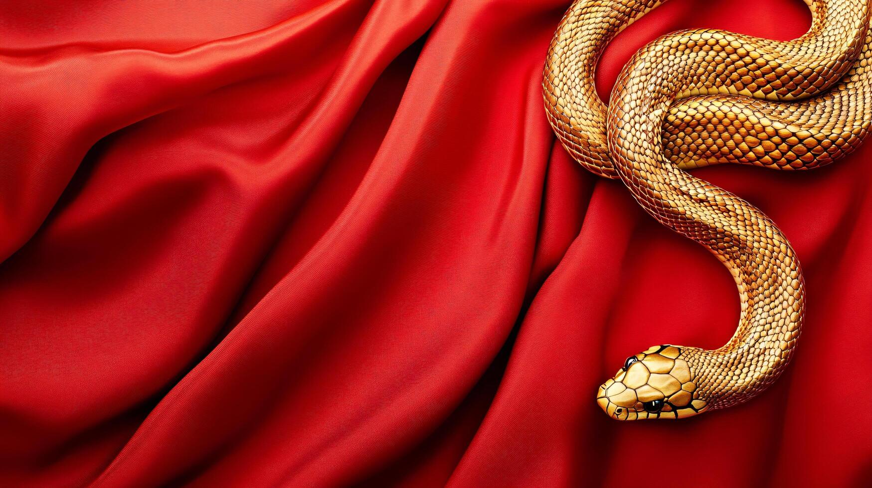Golden snake on red silk fabric Chinese lunar new year isolated on transparent background photo
