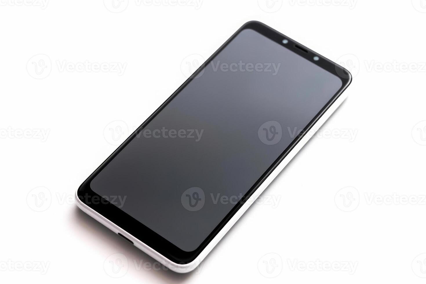 Empty black mobile screen isolated on white background. photo