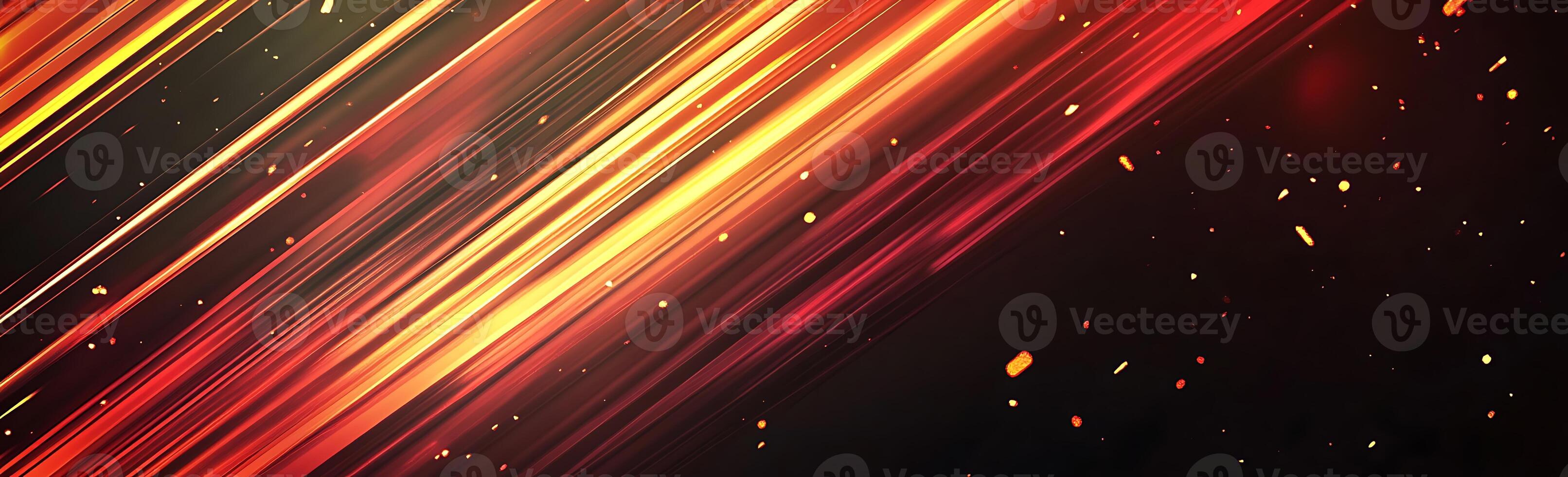 red and yellow glowing lights streaks on a black background with horizontal lines. photo