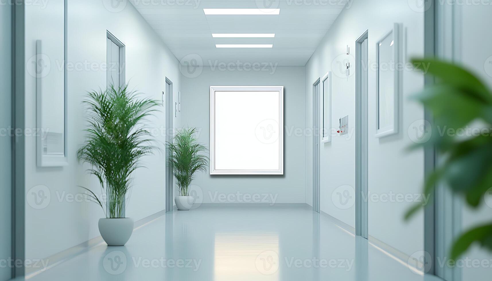 white picture frame mockup in a hospital corridor. photo
