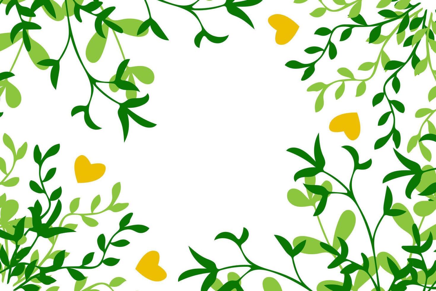 Vibrant green foliage with heart-shaped yellow accents creates a cheerful border design vector