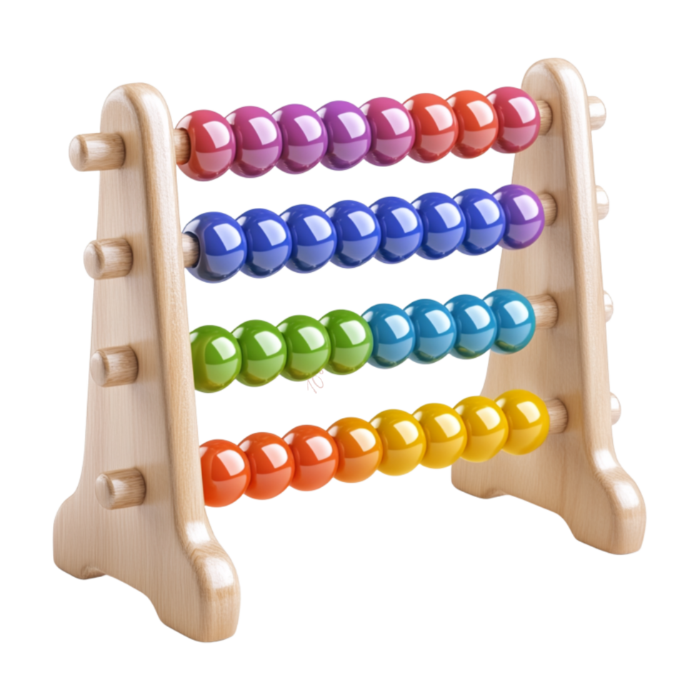 A wooden abacus with colorful blue green yellow beads on it png