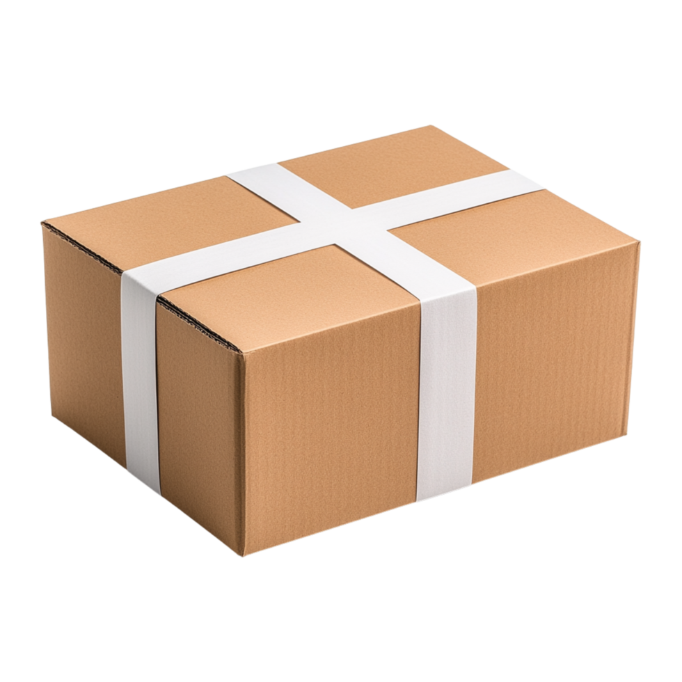A brown cardboard box with two white stripes png